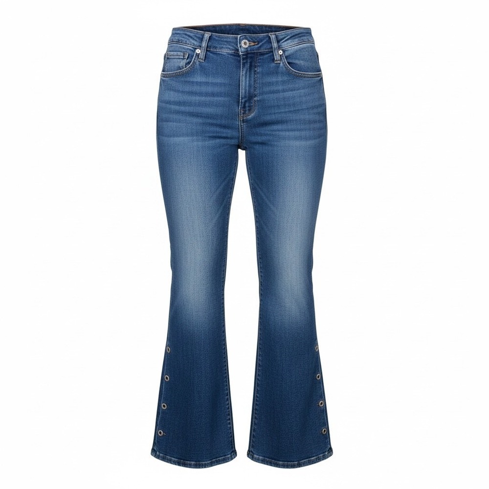 JouJou Jeans Blue Denim Bell bottom Womens 33 waist‎ Button Detail High Rise